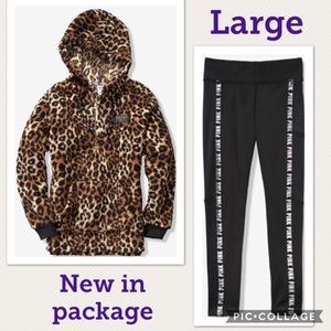 VS Pink Leopard Sherpa Hoodie & Leggings Outfit